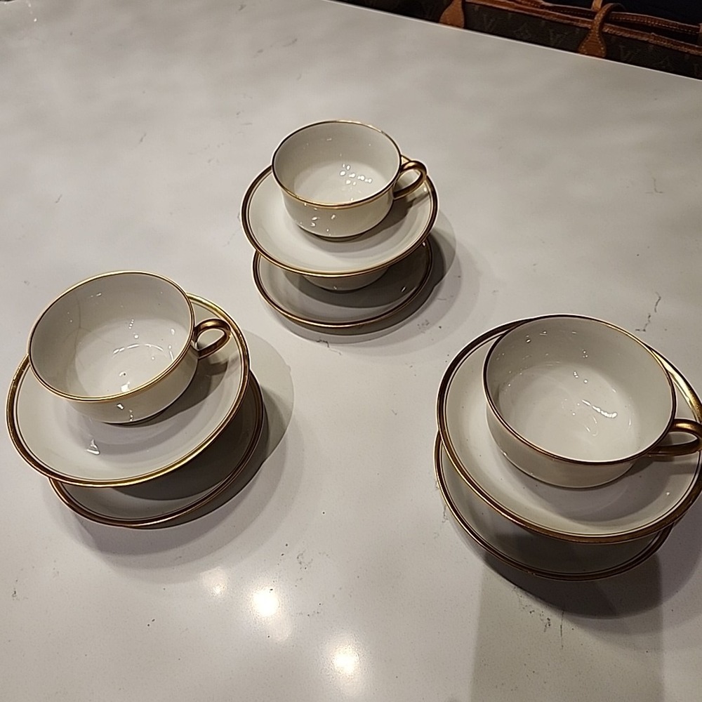 M. Redon Limoges France Gold Rim Tea Cub Cup Saucer Set of 6